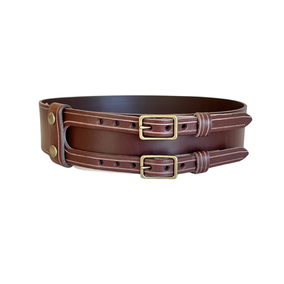 THE SHISHIKUI BELT / ブラウン Mサイズ Kilt Belt, Double Buckle Belt, Chocolate Brown, Wide Leather Belt